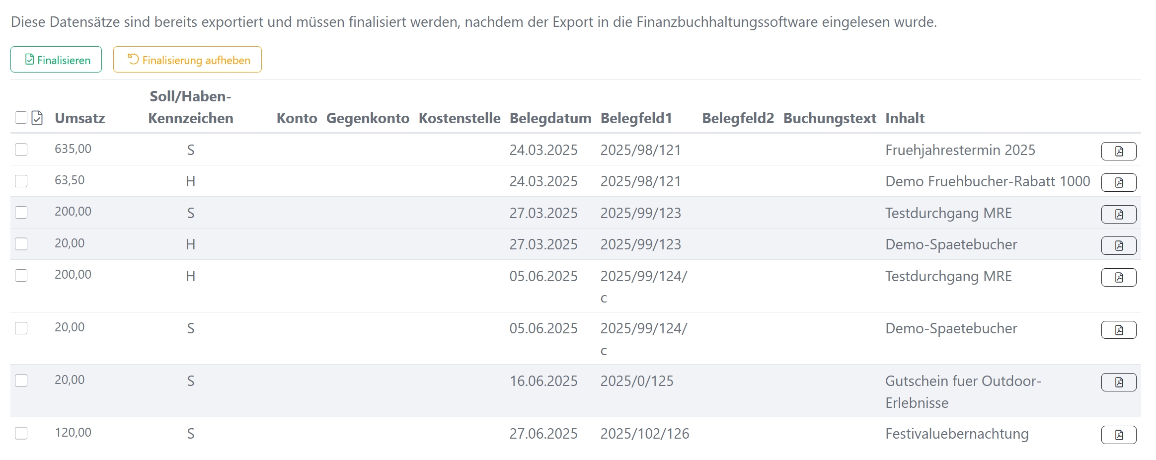 Screenshot DATEV-export gebruikersinterface