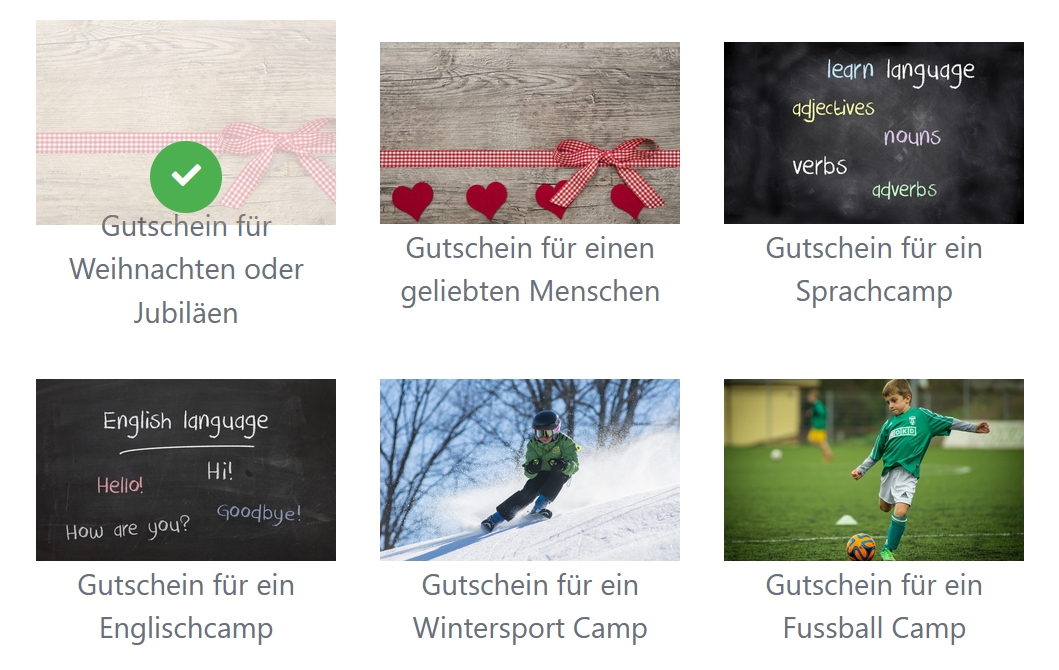 Screenshot von der Auswahl an Gutscheinbildern